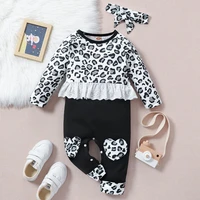 baby girl 2 piece set leopard print ruffles long sleeve baby girl rompersheadband spring fall baby clothes baby rompers 0 18m