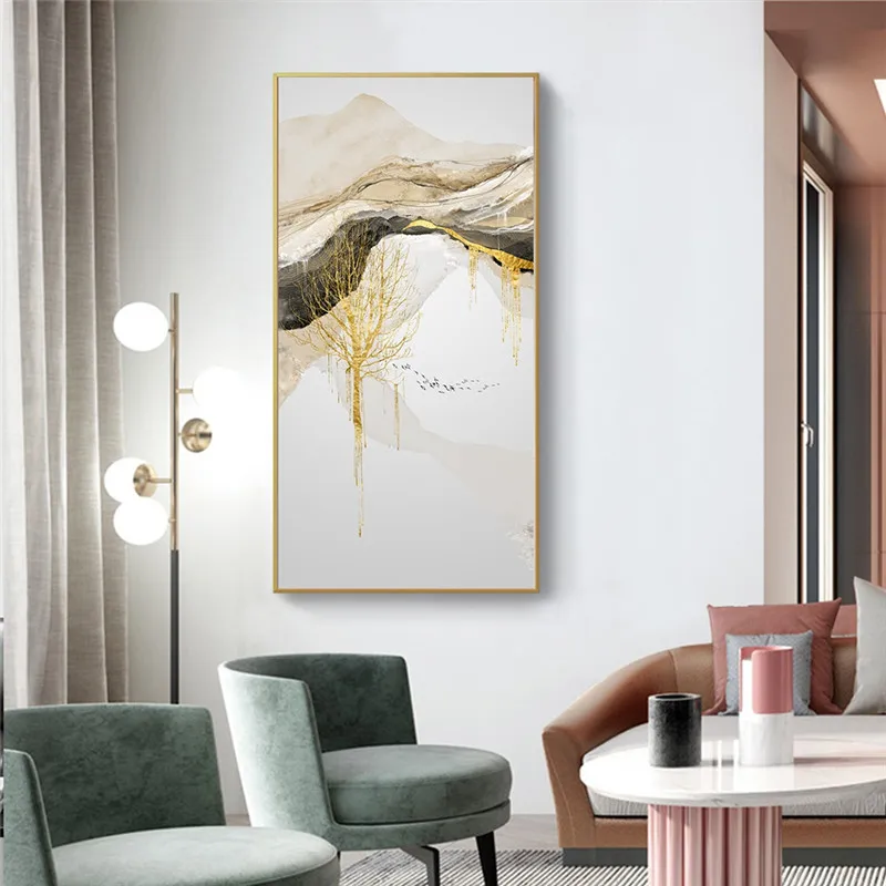 

Abstract Gold Foil Sun Canvas Painting Mountain Sunrise Landscape Wall Art Posters And Prints Modern Aisle Living Room Decor