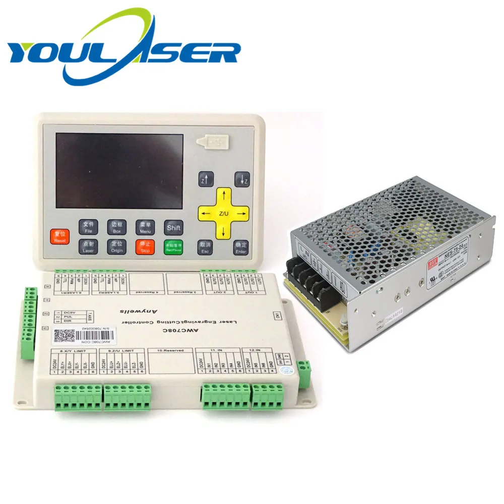 Лазерный контроллер AWC708C LITE Co2 DSP Meanwell 24 в 3 2 а 75 Вт импульсный источник питания