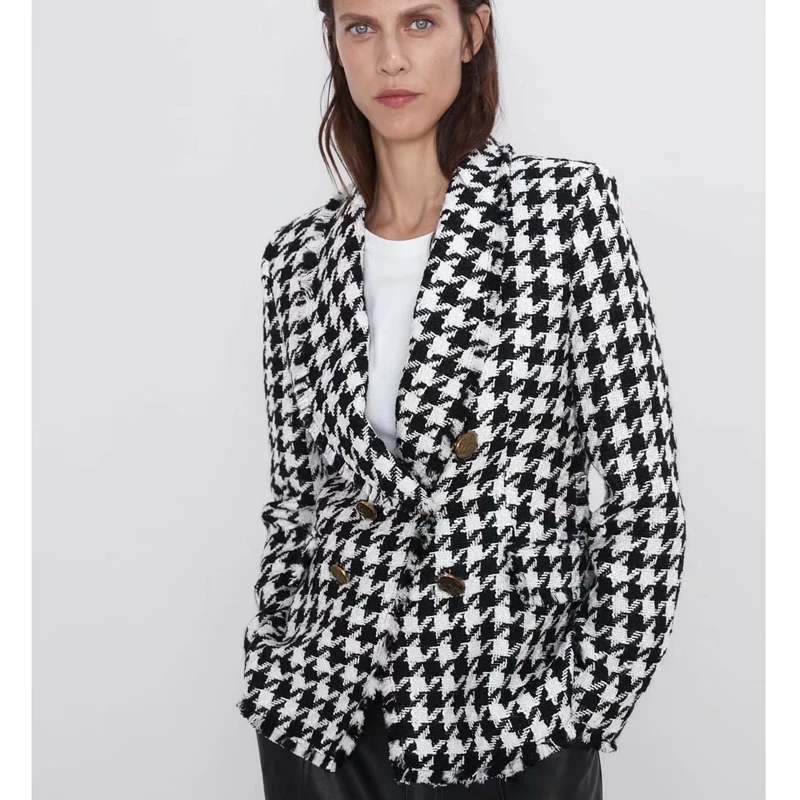 Повседневные блейзеры Fandy Lokar с рисунком гусиные лапки женские модные двубортные