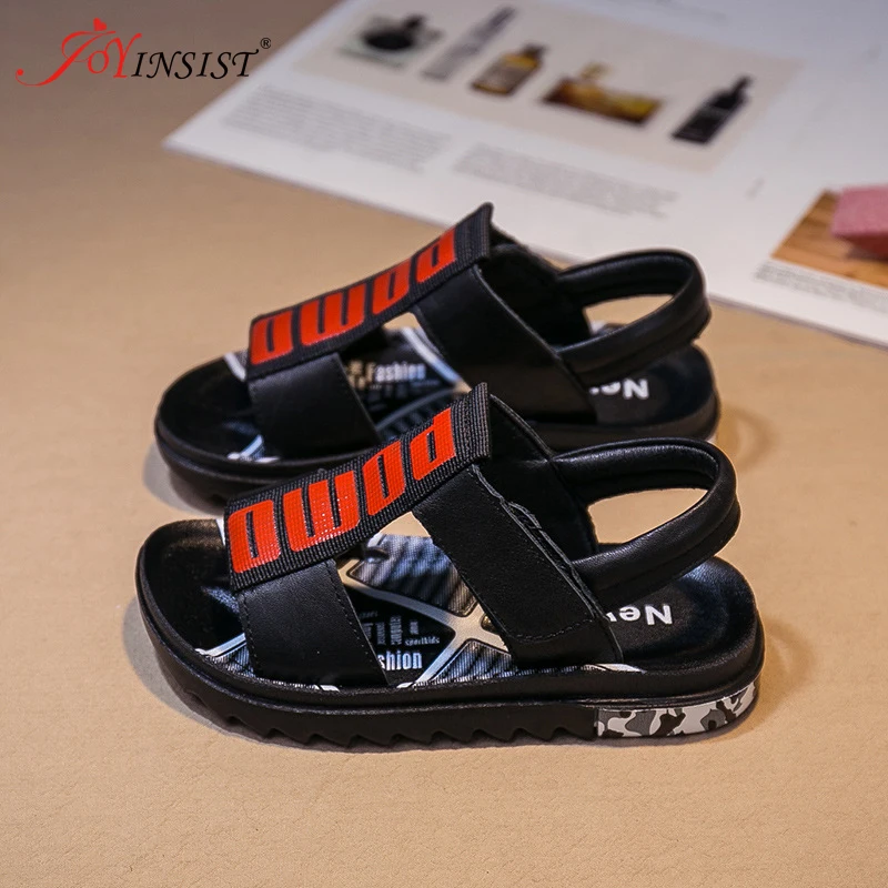 Сандалии из натуральной кожи для мальчиков дышащие пляжные туфли с ремешком в