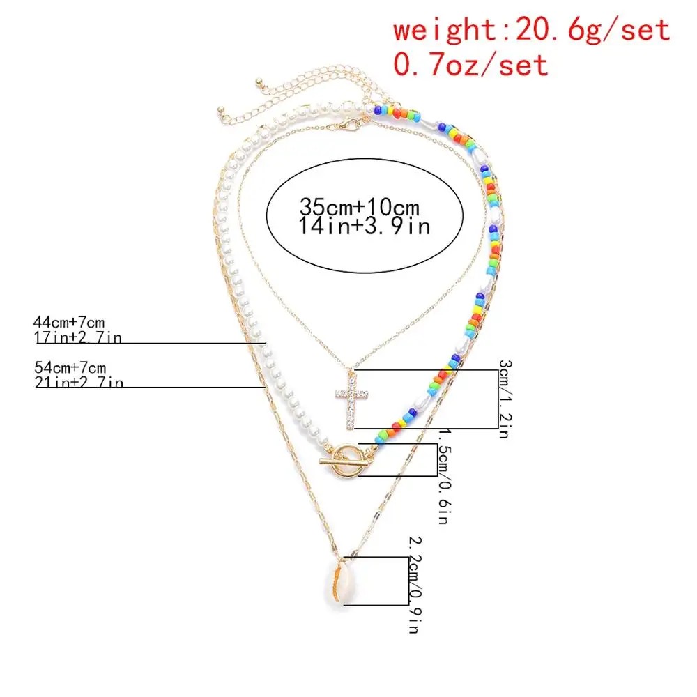 

Lacteo Bohemian Multi Layered Colorful Acrylic Bead Chain Choker Necklace Bling Rhinestone Cross Pendant Necklace Beach Jewelry