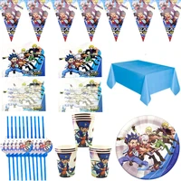 birthday party banner beyblade burst theme invitation cards plates cups decorate kids boys favors tablecloth straws 102pcslot