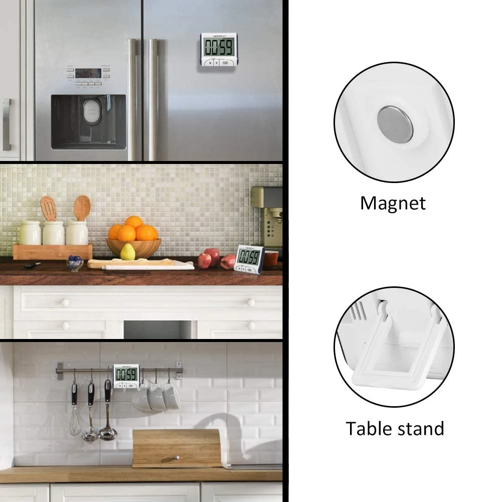 

Digital Kitchen Timer Countdown Up Cooking Timer Clock with Magnet Back White