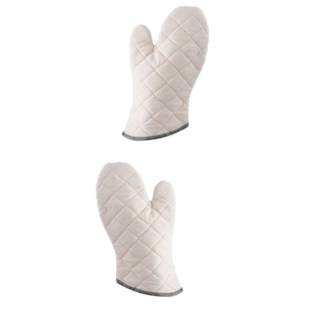 

2pcs White Cotton Cloth Heat Resistant Kitchen Oven Mitt Cooking Tools for Home Restaurant (Small Size)