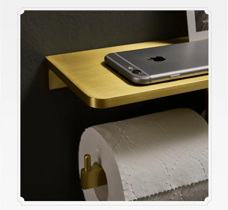 

Stainless Steel Toilet Paper Holder Bathroom Wall WC Paper Phone Holder Shelf Towel Roll shelf Accessories aluminum Brushed Gold