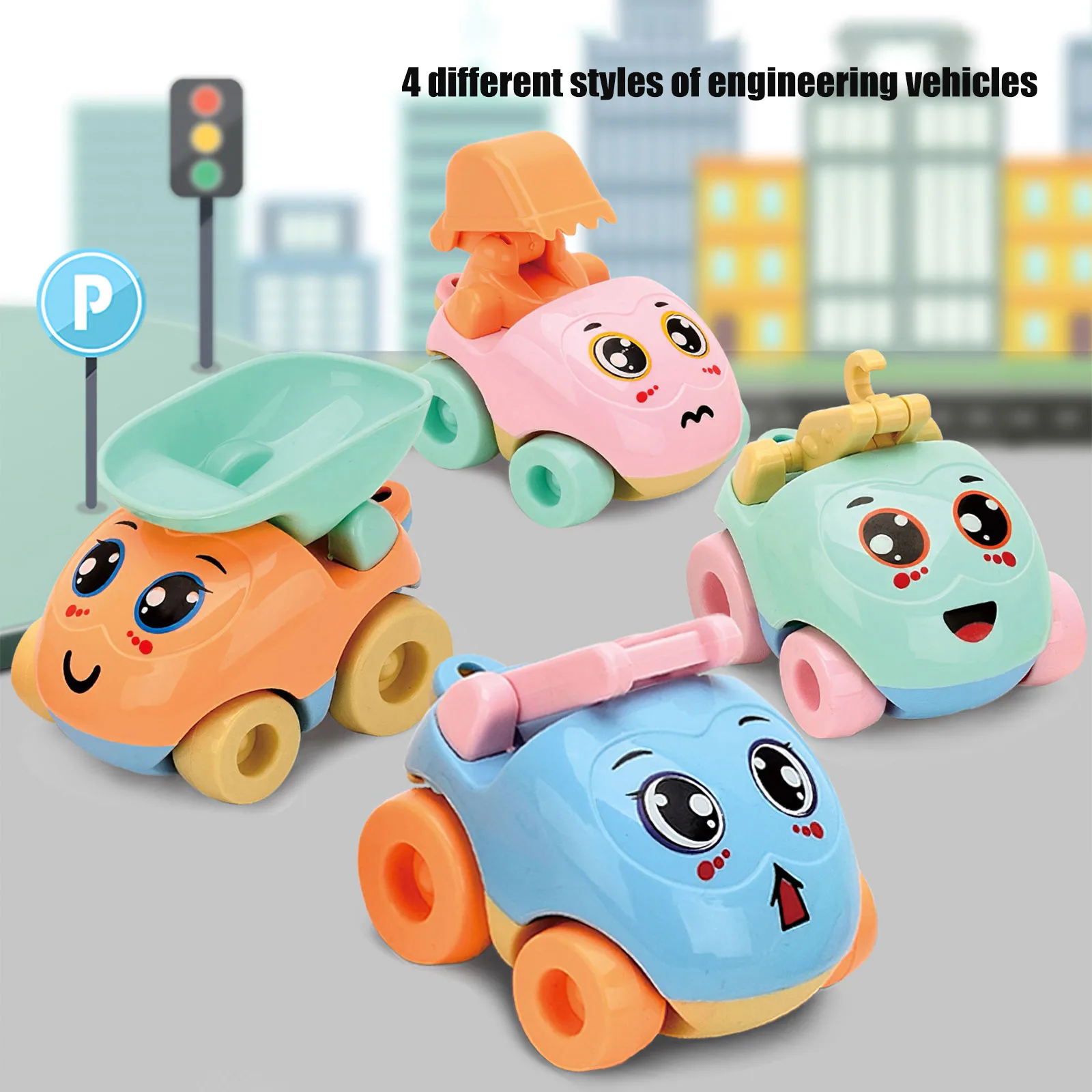 4Pcs Children Cartoon Kids Car Model Toy Pull Back Toys Mobile Vehicle Fire Truck Taxi Mini Plastic Cars Boy Gift | Игрушки и хобби