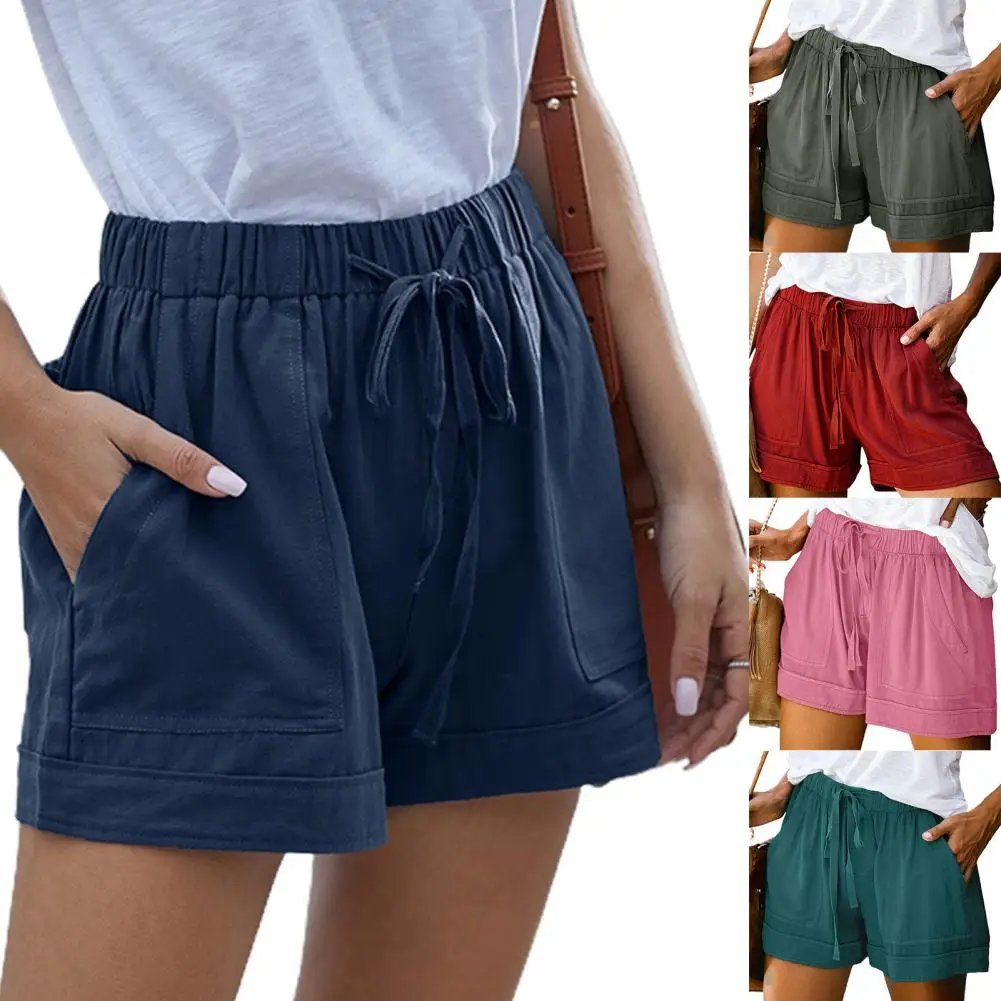 

Breathable Simple Wide Leg Pockets Drawstring Shorts Skin-friendly Short Pants High Waist Streetwear