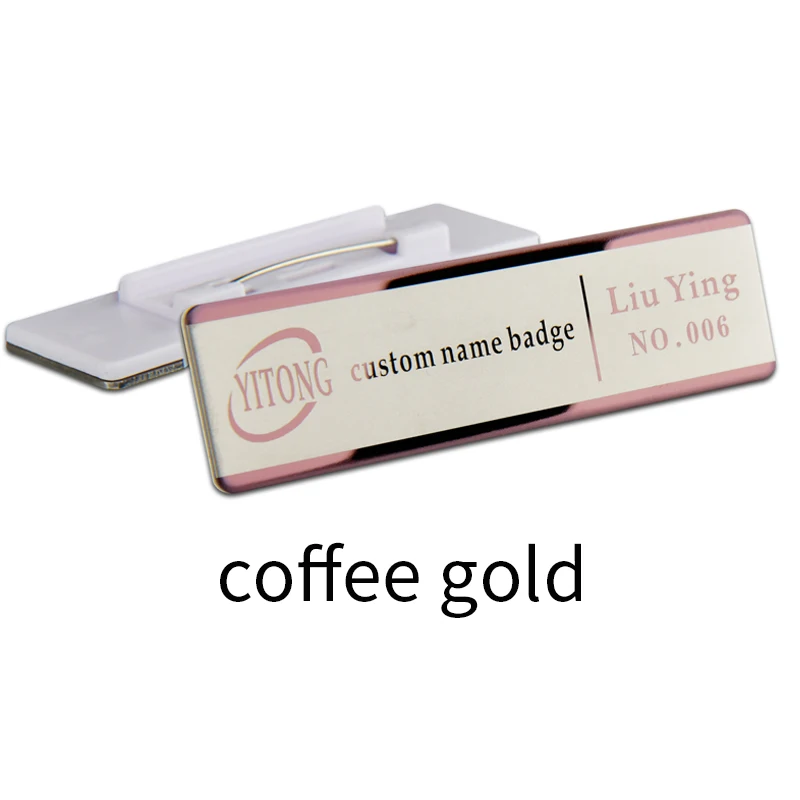 coffee gold 1 шт. индивидуальный бейдж с именем металлический 70*20 мм ID значок с лазерной гравировкой значок бизнес имя - Цвет: coffee gold
