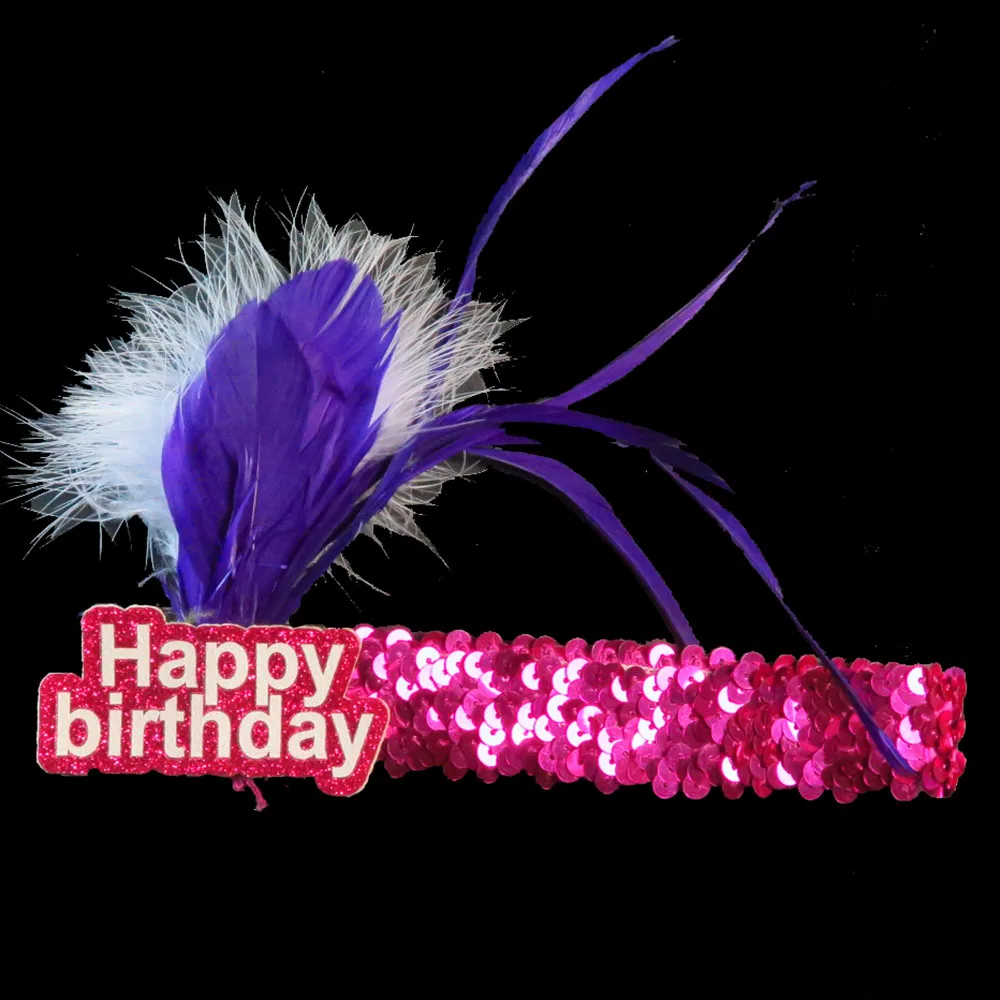 

3pcs new design Purple Birthday DIY decoration feather headband Pink sweet Princess girls happy birthday event party supplies
