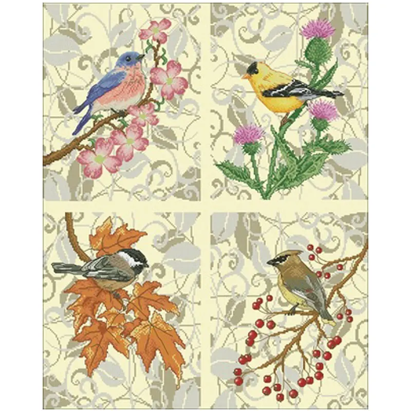 

Four Seasons Bird patterns Counted Cross Stitch 11CT 14CT 18CT DIY Cross Stitch Kits Embroidery Needlework Sets home decor