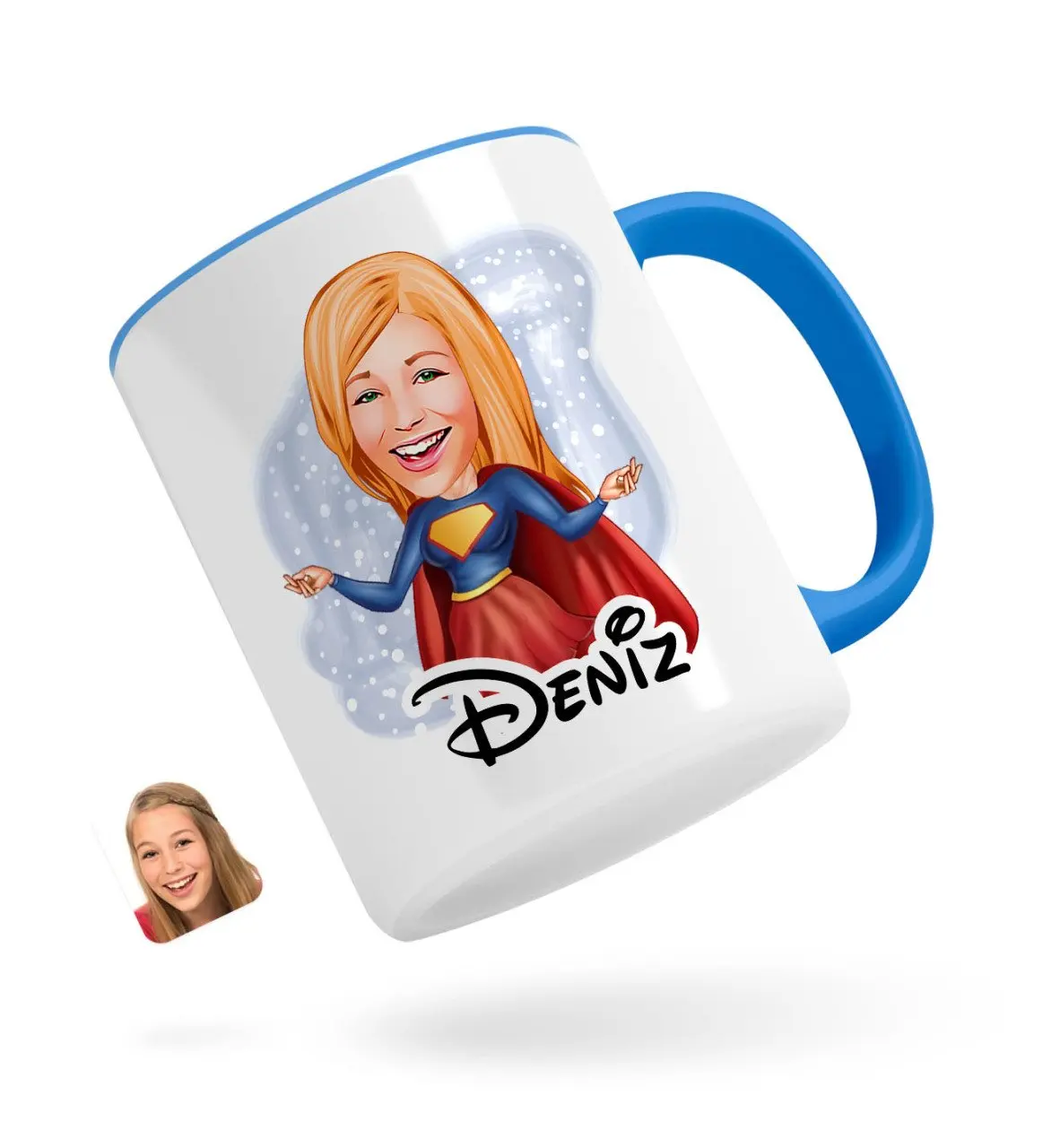

Персонализированная супер девушка карикатура синяя кружка чашка