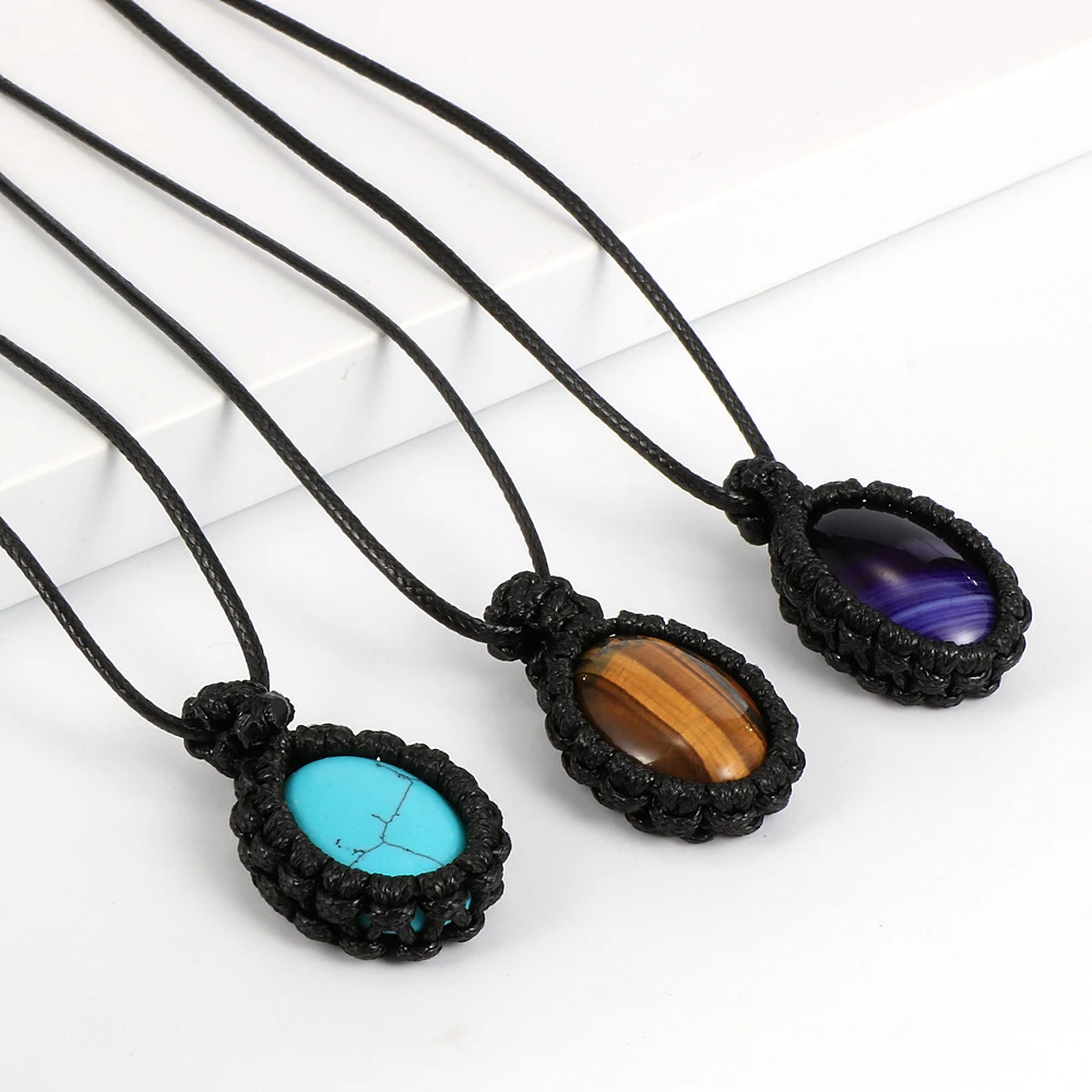 Женский и мужской кулон из натурального камня тигровый глаз Овальный Оникс