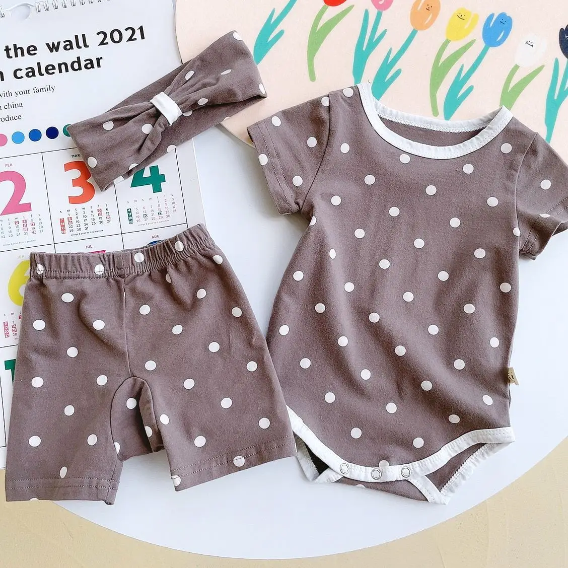 

Koodykids Summer Baby Girls Clothes Set 3PCS Polka Dot Rompers Shorts Headband 3PCS Toddlers Girls T Shirts Shorts Clothing Set
