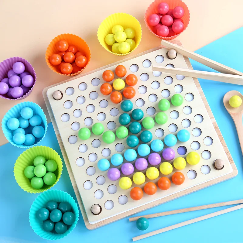 

DIY Elimination Bead Clip Bead Fine Motor Training Board Game Wooden Montessori Color Classification Stacked Educational Toys