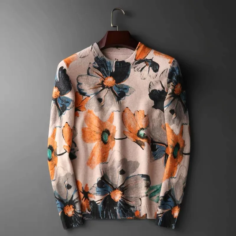 

High quality high-end printing men's luxury fashion sweater pullover unisex pullover sweater slim pullover bottoming shirt