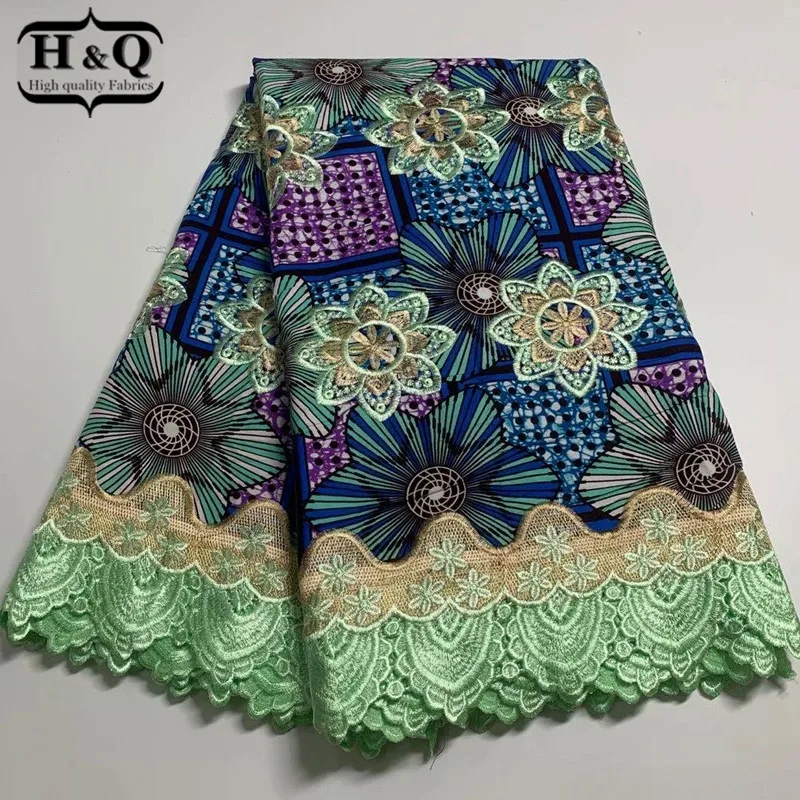 

H&Q newest african batik lace wax fabric 100% cotton embroidery 6 yards/piece nigerian guipure laces water soluble fabrics H1050
