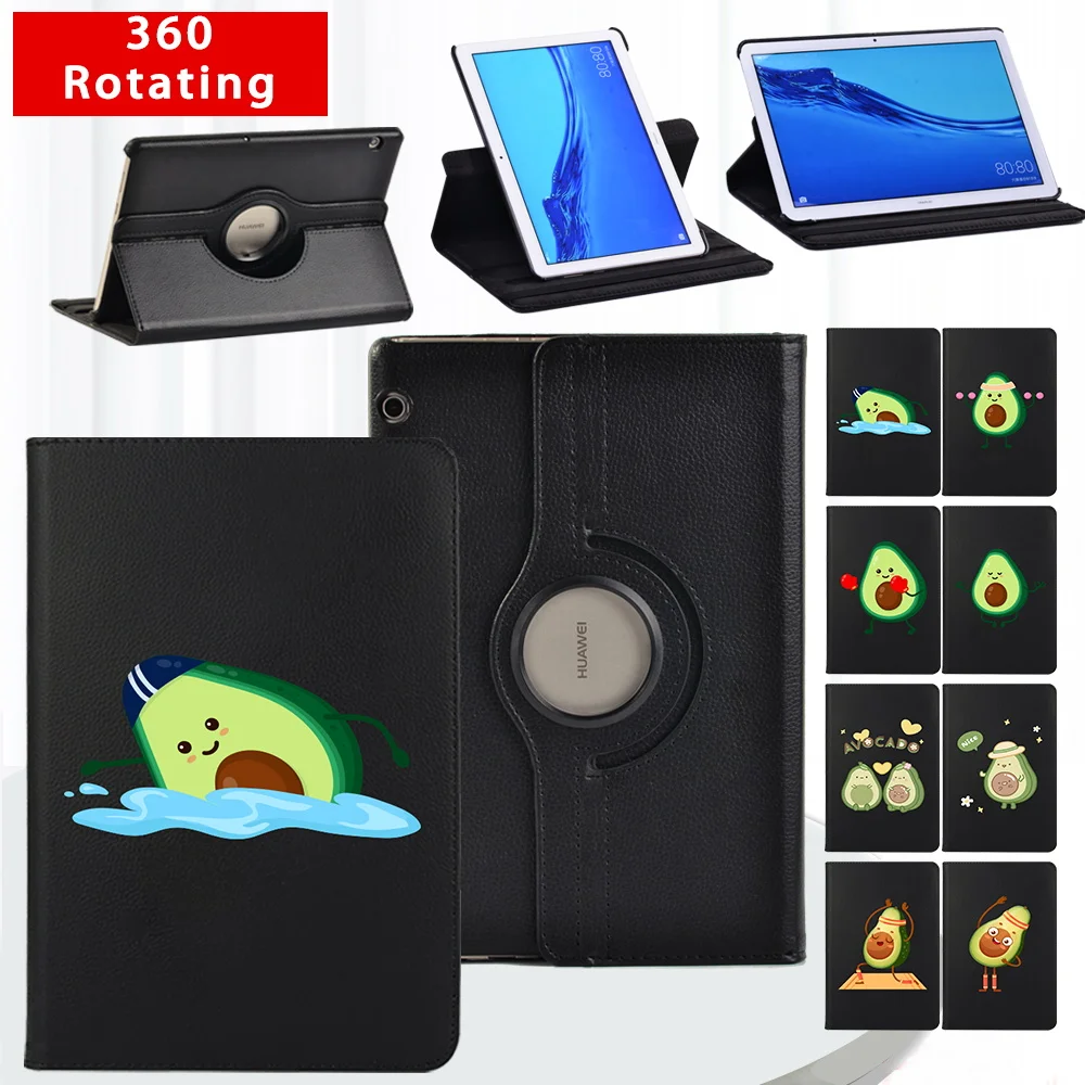 

For Huawei MediaPad T3 10 9.6"/T5 10 10.1" 360 Degree Rotation Tablet Case - Avocado Pattern Smart Wake-up Leather Cover Case