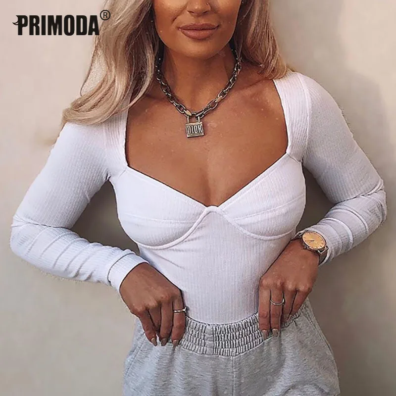 Обтягивающее облегающее боди Женское черного и белого цвета с v образным вырезом