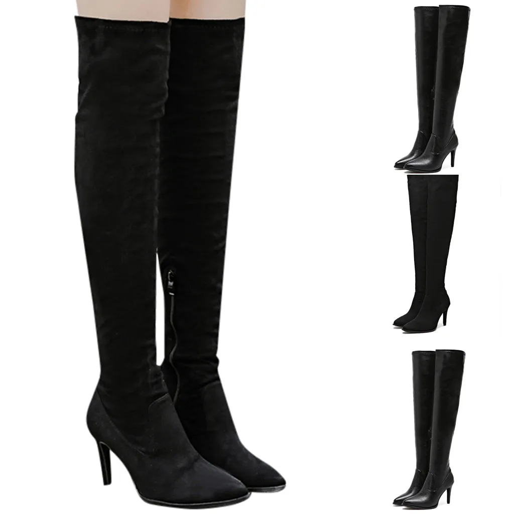 Женская обувь квадратный высокий каблук Женские Сапоги выше колена эластичные