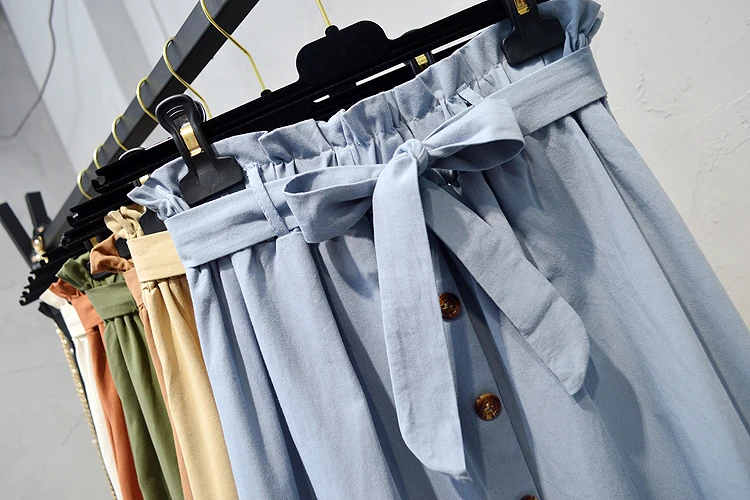 

Long Skirt Pleated Womens High Waist Skirt Korean Black Skirt Sashes Empire Casual Cotton Long Skirts for Women