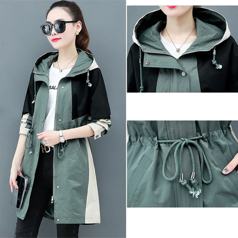

Plus size Women's Casual Windbreaker coat Spring Autumn Long Overcoats Fashion Hooded Outerwear Women's clothing Trench coats