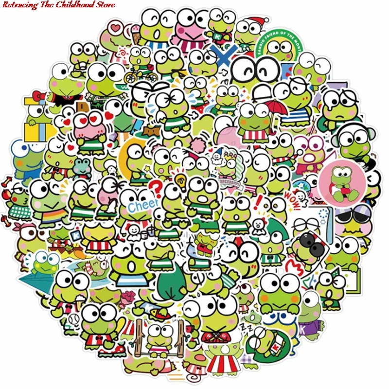 Pegatinas de Keroppi de rana de ojo grande para beb&eacute; y ni&ntilde;o, juguete cl&aacute;sico DIY para bicicleta, equipaje de viaje, guitarra, calcoman&iacute;as de PVC impermeables, 100 Uds.-2