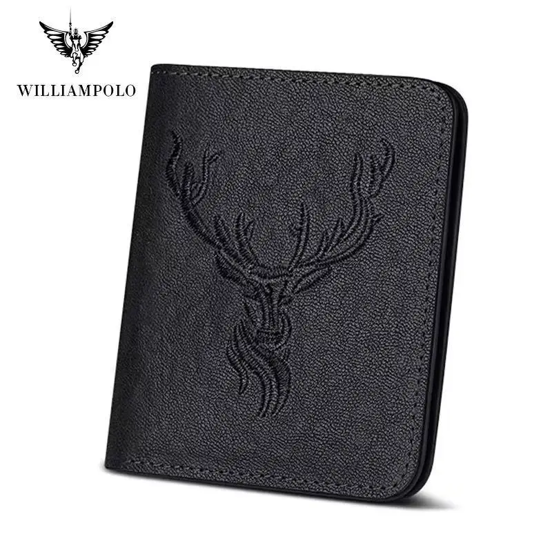 High-end brand leather wallet men's short fashion deer pattern design top layer cowhide exquisite ultra-thin | Багаж и сумки
