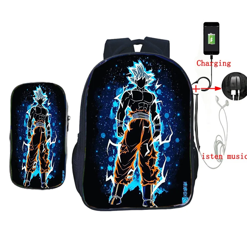 10 2 шт./компл. школьные сумки с пеналом аниме Dragon Ball Z рюкзак Гоку печать usb зарядка дорожные сумки для подростков - Цвет: 10