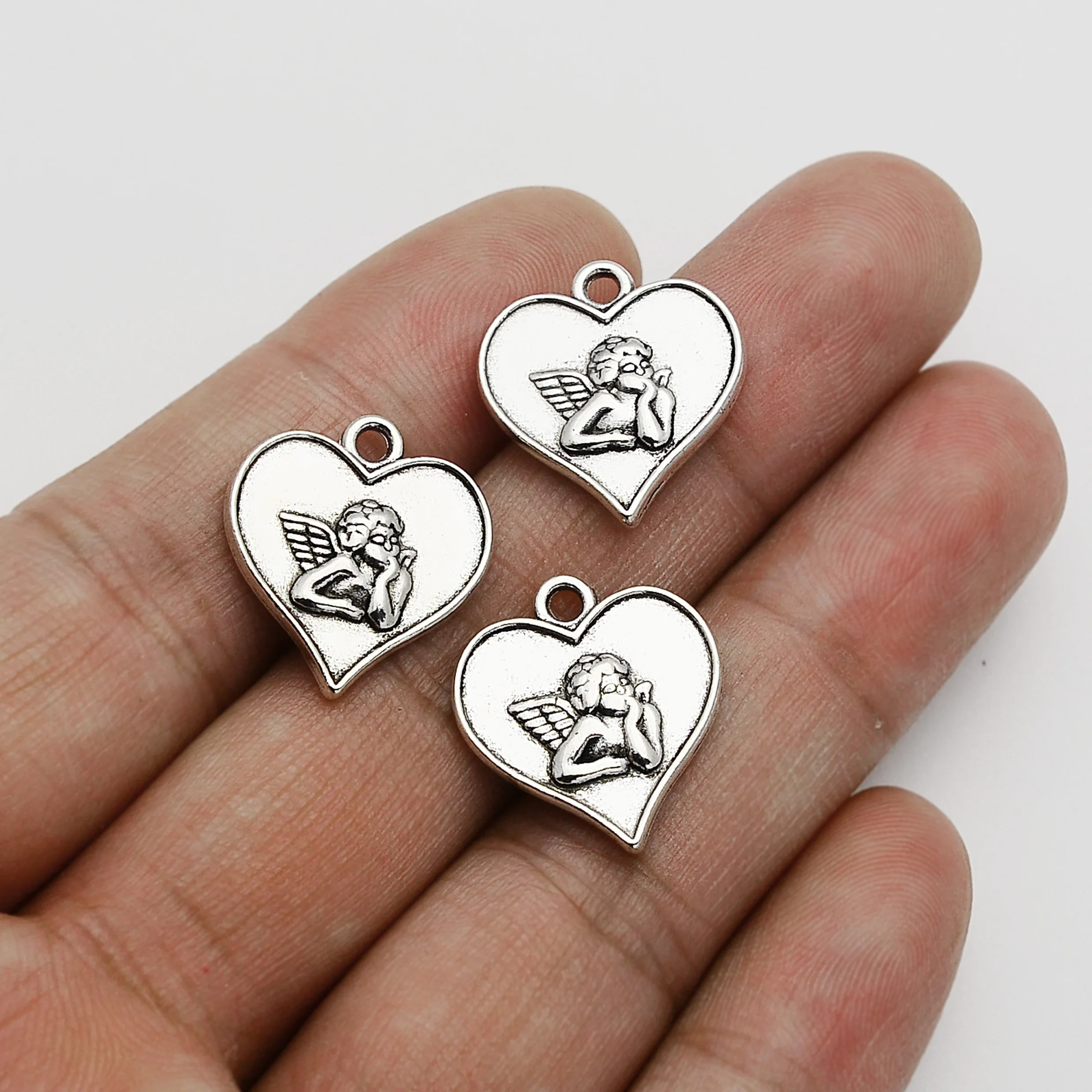 Подвески в форме сердца 20 шт./лот 19x18 мм посеребренные подвески античном стиле с