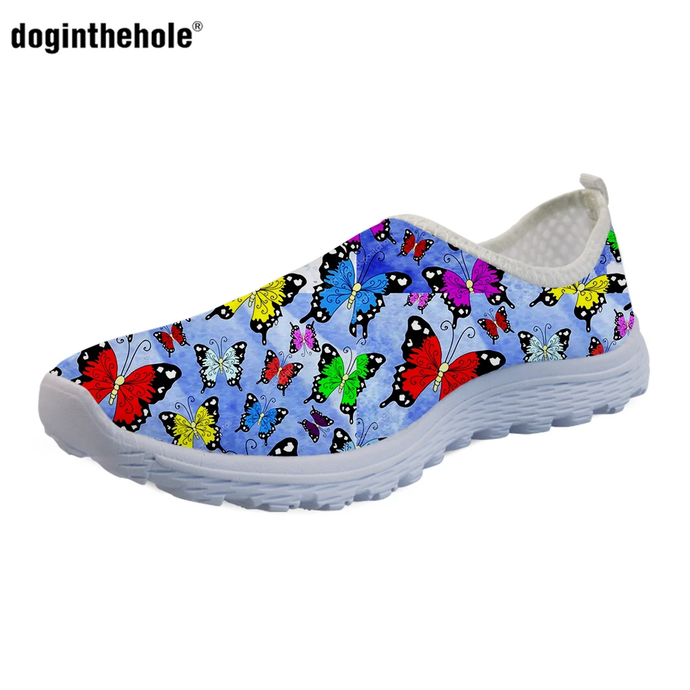 

Doginthehole Beautiful Butterfly Pattern Women Slip On Shoes Light Mesh Flats Summer Breathable Ladies Sneakers Zapatos planos