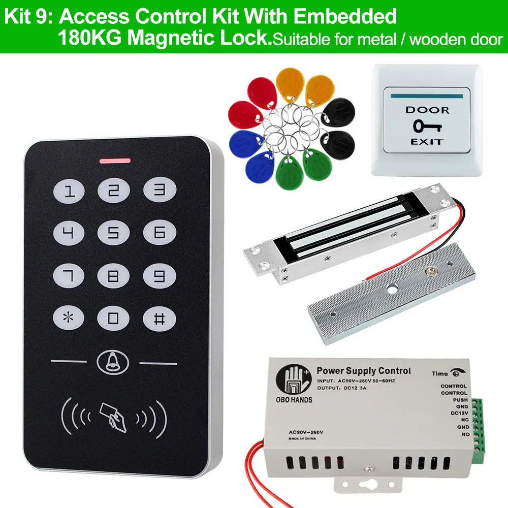 Kit9 Система контроля допуска к двери комплект RFID Клавиатура контроля доступа+ блок питания+ Электрический магнитный замок болт ударные замки+ 10 шт. ключи - Цвет: Kit9