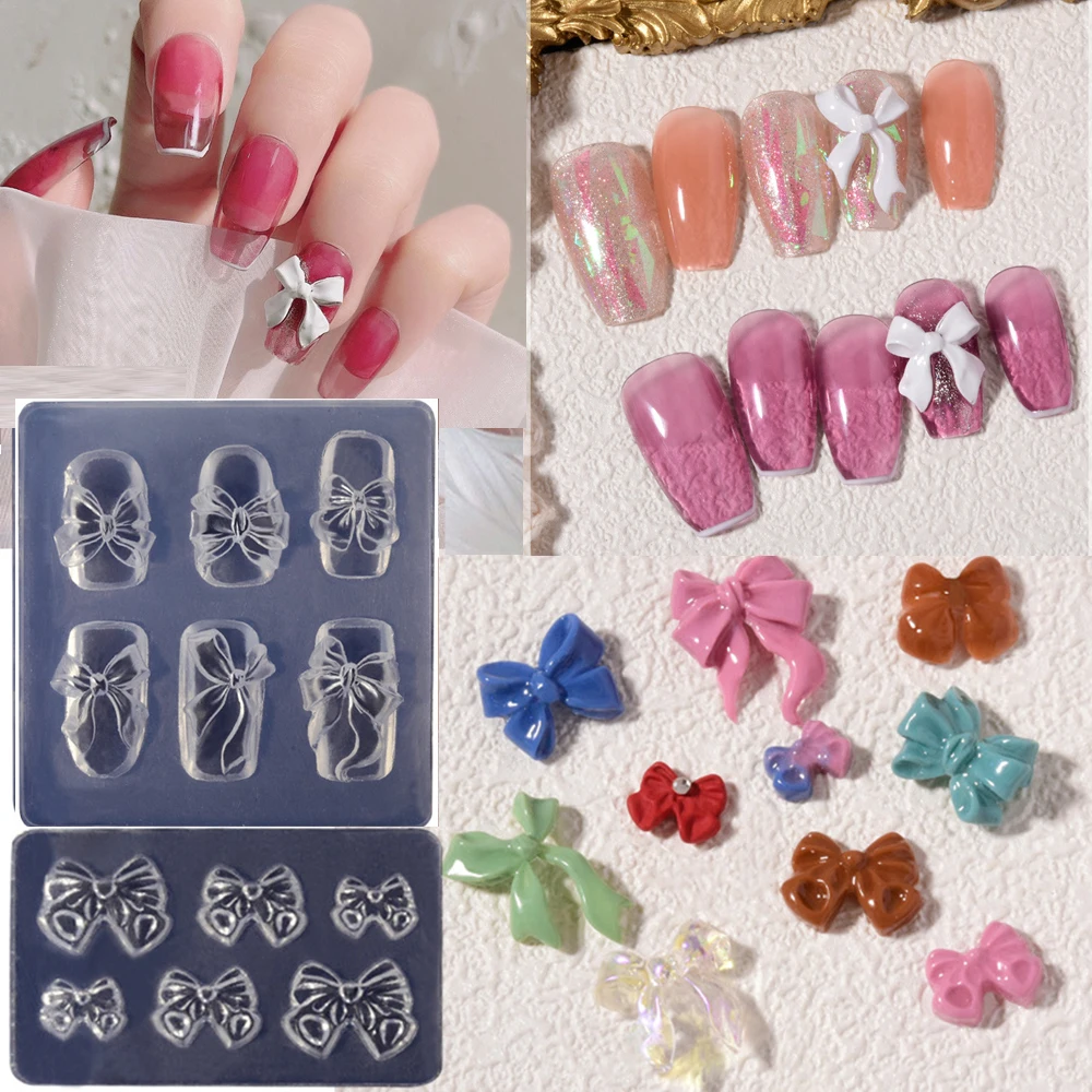 

3D Silicone Nail Mold Transparent Elegant Durable Crystal Powder Bow Nail Art Templates Manicure Accessories Tools