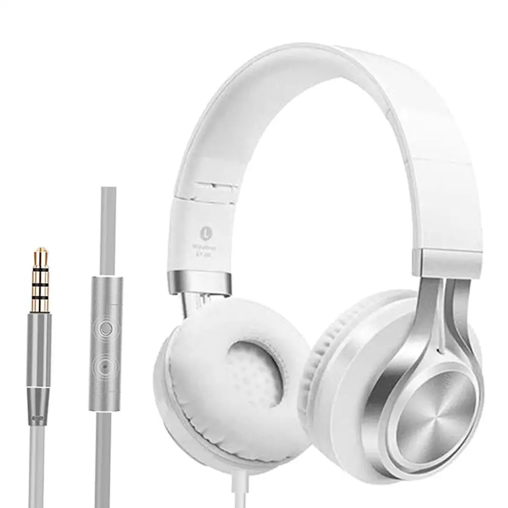 white Foldable On Ear Deep Bass Wired Headphones with Mic for Phone Computer Laptop PC Tablet Earphones Headset Music Gaming Earphone - Цвет: white