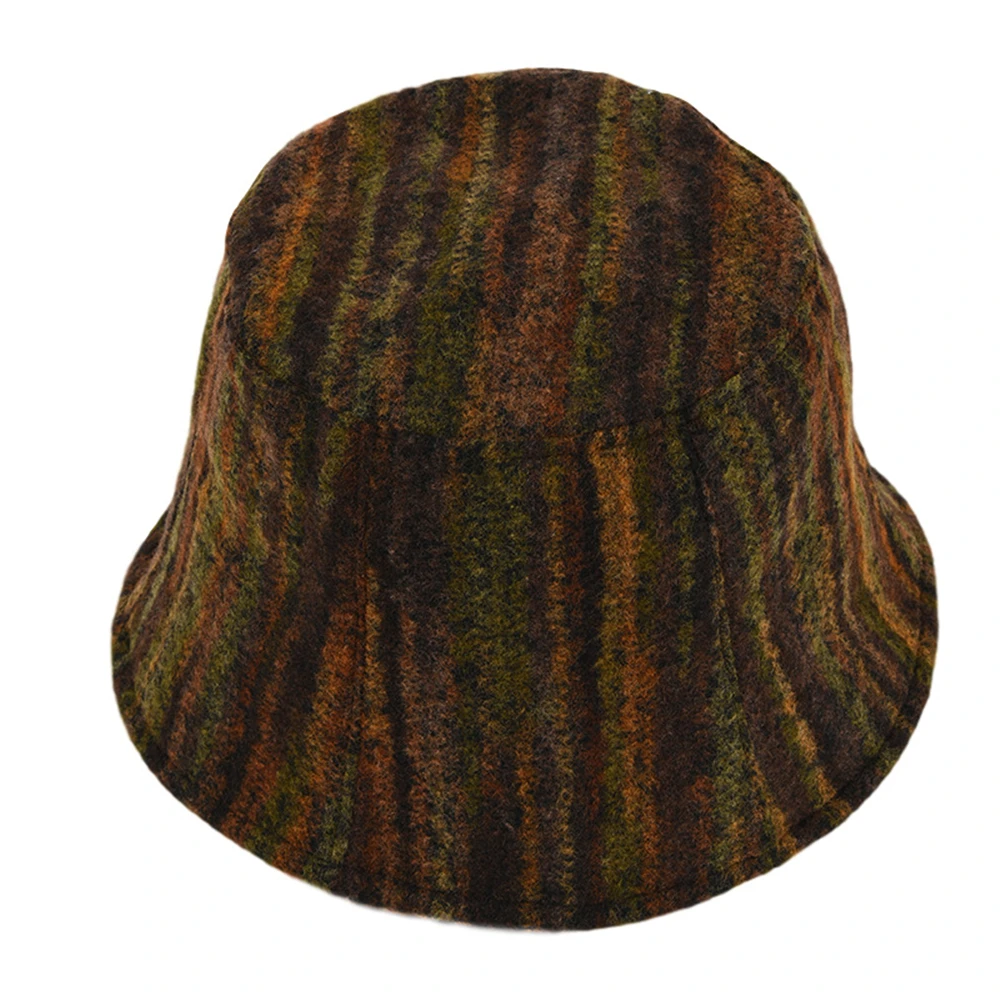 BUTTERMERE Woolen Bucket Hat Women Vintage Autumn Winter Hats for Women Striped Fishing Hats