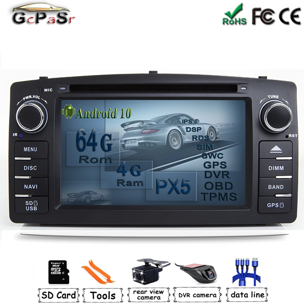 DSP Android 10 автомобильный DVD мультимедийный плеер для Toyota Corolla Altis E120 2000 2006 Per F3 с wifi BT