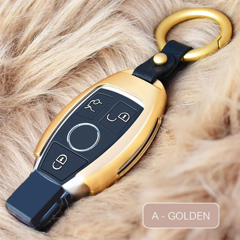 A - Golden Алюминиевый чехол для ключей, зеркальная крышка, брелок, корпус, держатель, брелок для Mercedes Benz A B R G Class GLK gla W204 W251 W463 W176 - Название цвета: A - Golden