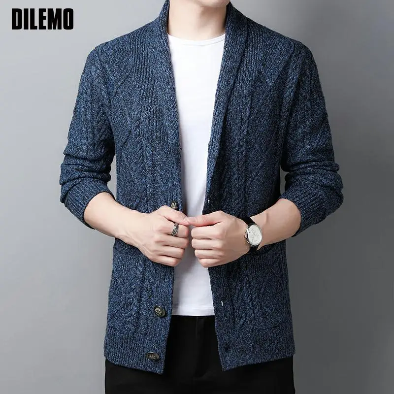 

Top Quality Thick New Brand Fashion Knit Cardigan Mens V Neck Sweater Casual Trendy Korean Coats Jacket Autum Winter Men Clothes