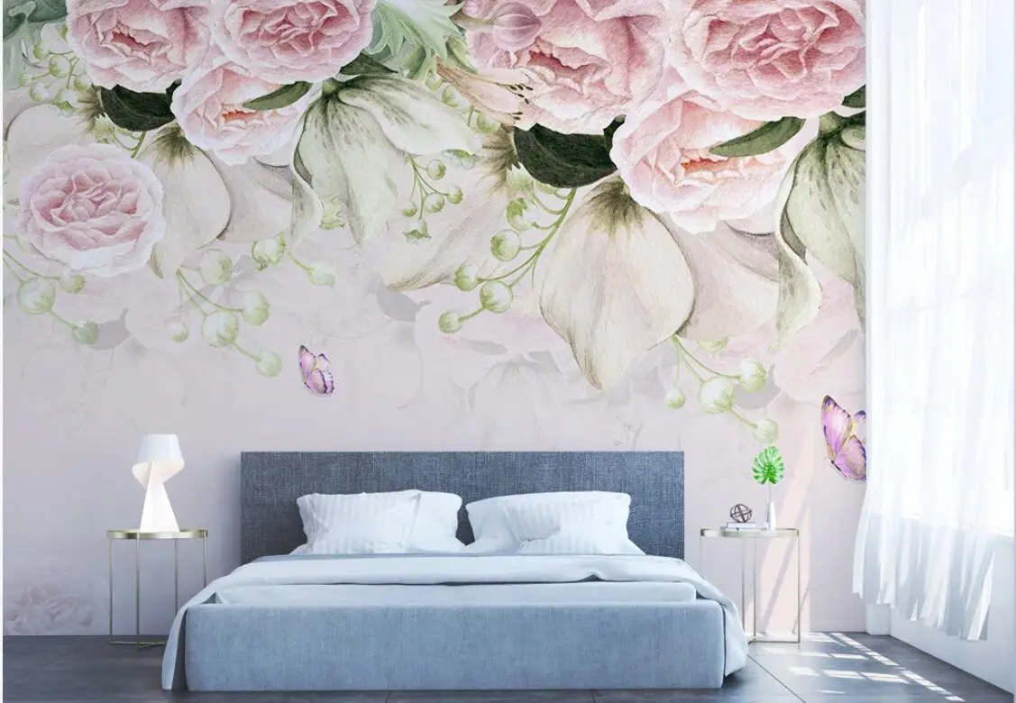 Акварельные обои с цветами Скандинавская Настенная роспись бабочками HD печатные