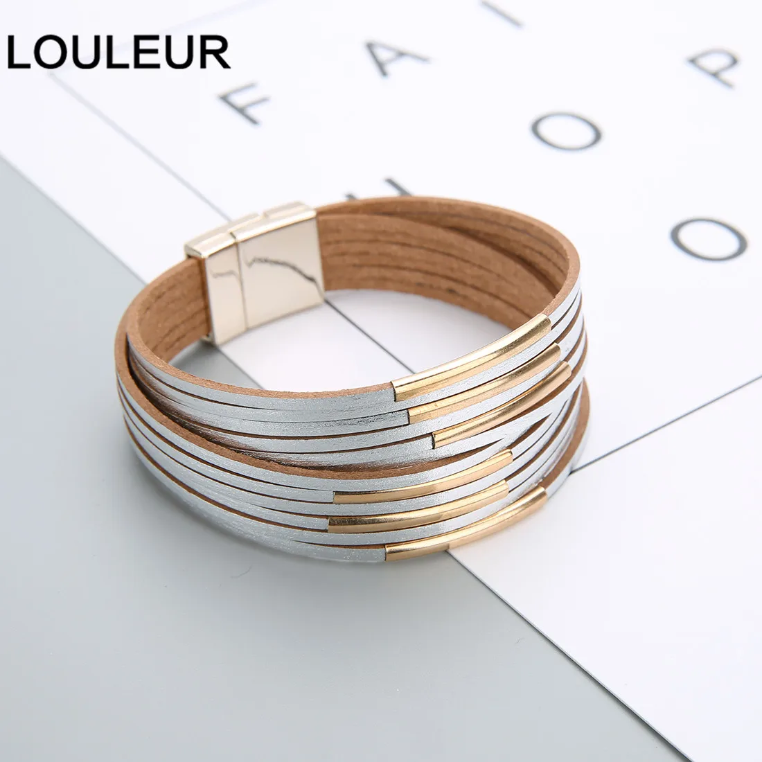 LOULEUR Горячие золотые тона магнетические кожаные браслеты для женщин Веревка многослойная обертка широкие браслеты браслет Бохо индийские ювелирные изделия