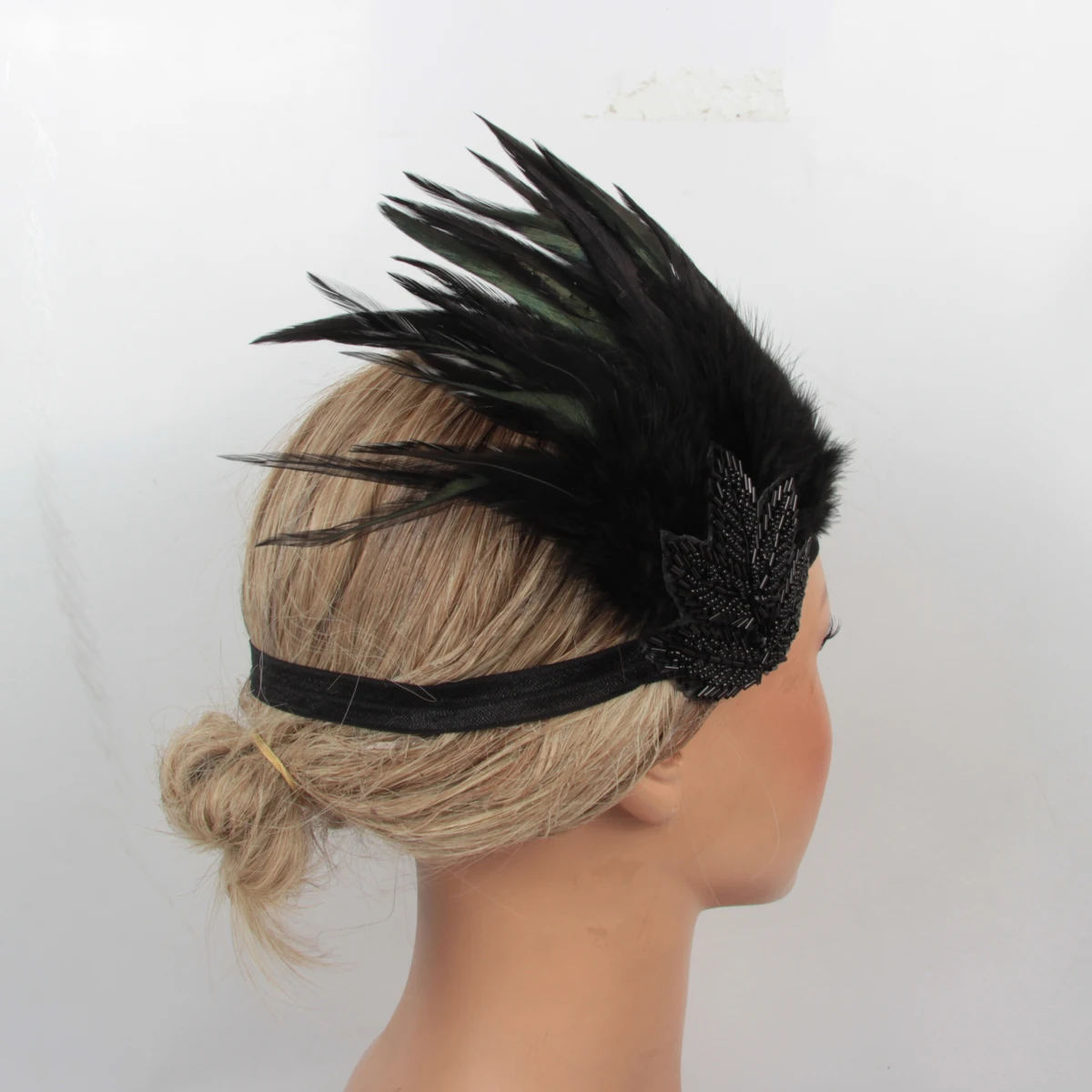 

1920s Black Rhinestone Beaded Trim Hair Accessories For Flapper Feather Hair Bands For Women Factory Sale