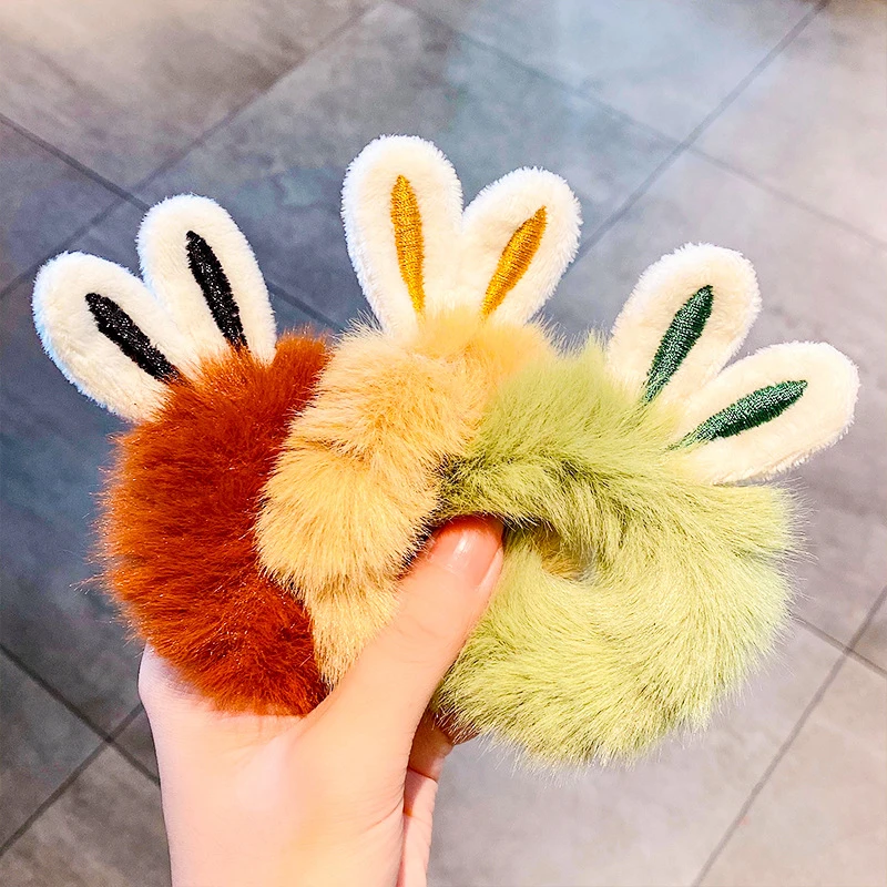 

Cute Baby Hair Rope Plush Hair Band Ponytail Rubber Bands With Lovely Rabbit Ear Hair Accessories Headress Headwear For Dropship