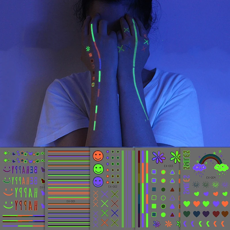 Красочные светящиеся водонепроницаемые Временные татуировки летние