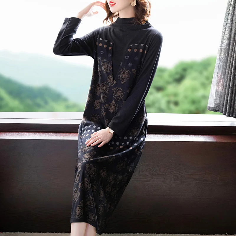 

Chikichi 2020 Autumn And Winter Women's New Style Plus Velvet High Neck Long Sleeve Dress Women Loose Plus Size Long Dress