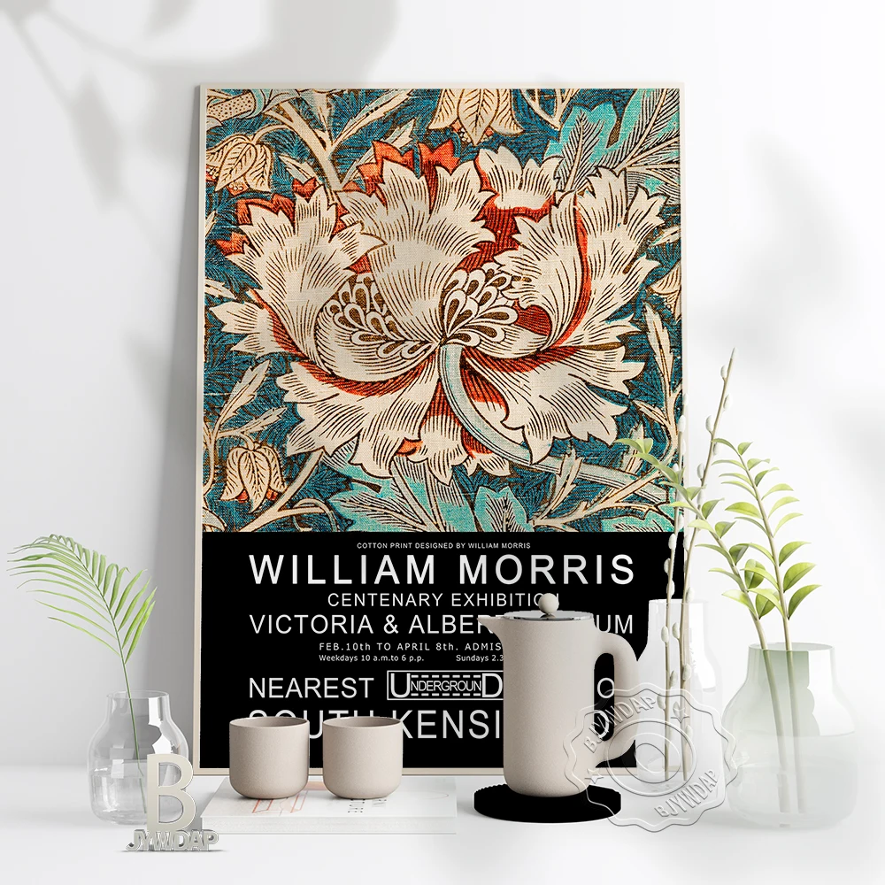 

William Morris Victoria And Albert Museum Centenary Exhibition Poster, Morris Nordic Art Print, Vintage Plant Pattern Home Decor