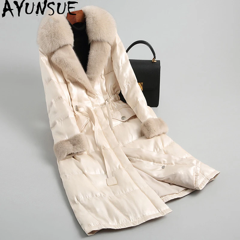 

AYUNSUE Women's Down Jacket Puffer Winter Jacket Women Clothes 2020 Mink and Fox Fur Collar Long Coat Female Warm Parka MY