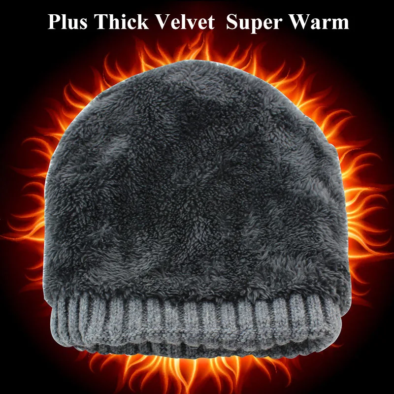 

CAMOLAND Winter Plus FLeece Beanies Men Thermal Wool Knitted Hat Outdoor Velvet Skullies Beanies Casual Warm Hedging Caps