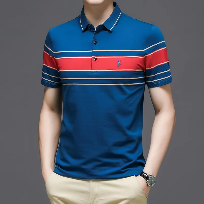 

Summer casual polo shirt men's short sleeve T-shirt 2021 new young and middle-aged fashion stripe comfortable breathable T-shirt
