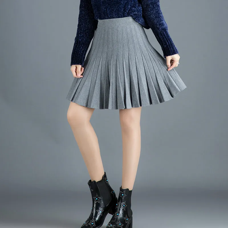 Трикотажные плиссированные мини юбки женские 2019 Осень Зима повседневные