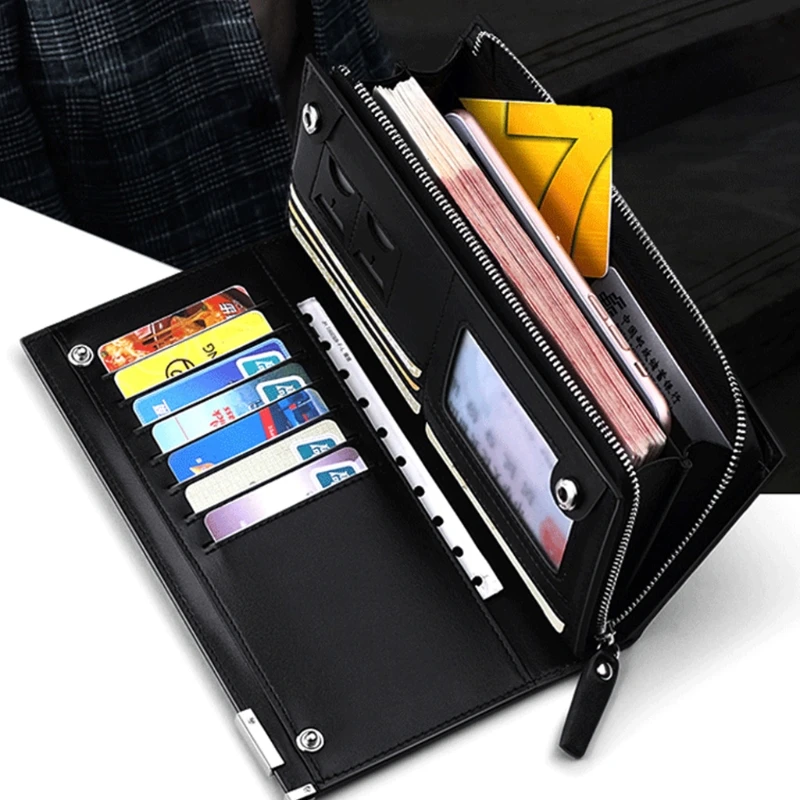 

649D Men Wallet Vintage PU Leather Long Purse Bifold Business Coin Change Pocket with Zipper Large Capacity